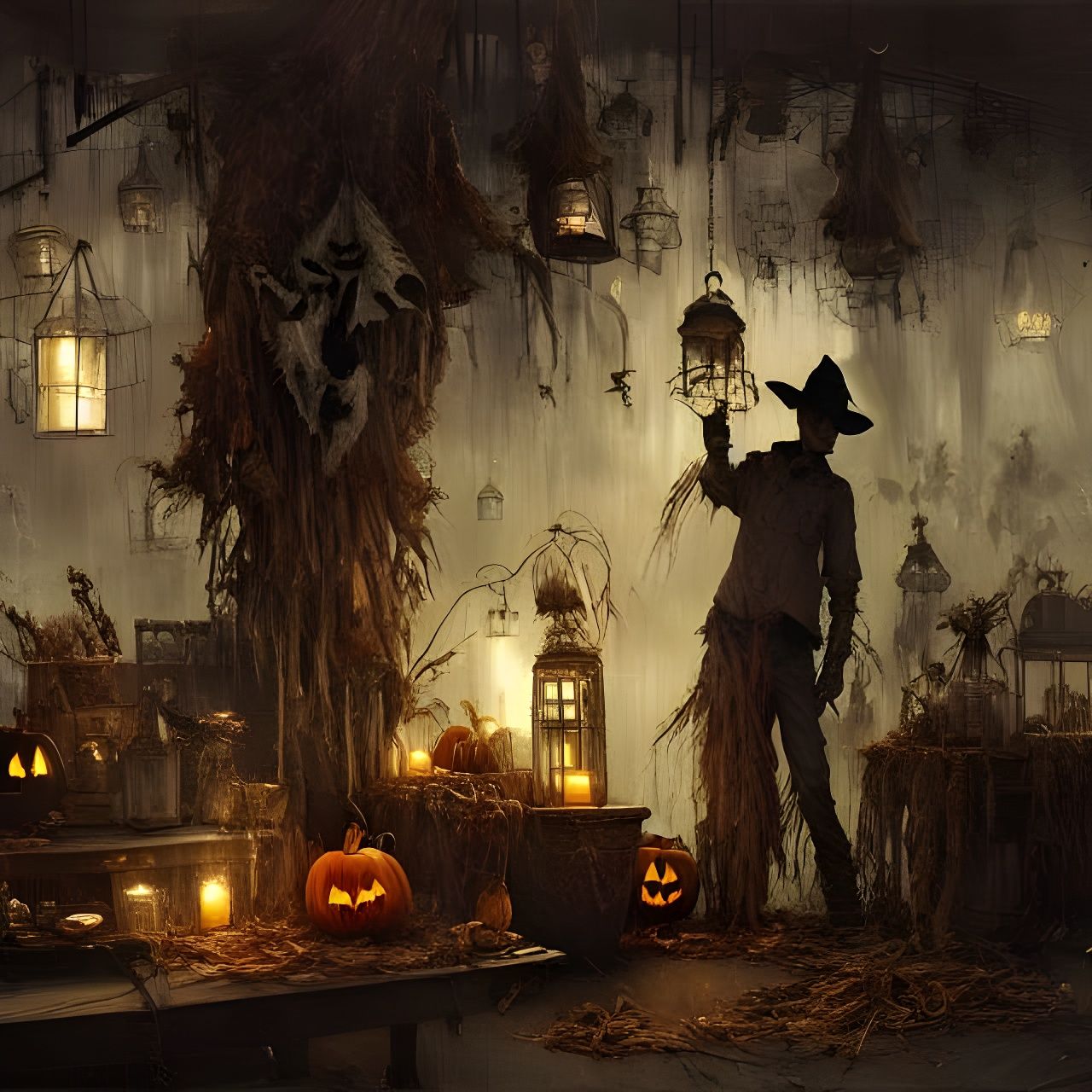 Eerie Scarecrow in Halloween Workshop Painting