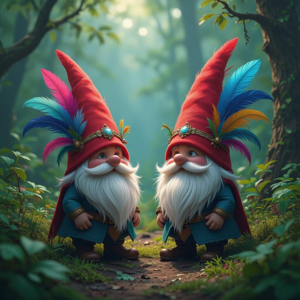 Mystical Feathered Gnomes in Detailed Matte Painting