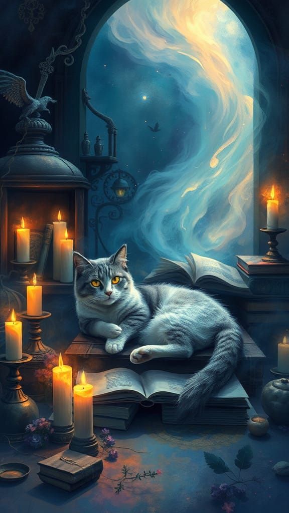Mystical Cat in a Dreamy Chamber