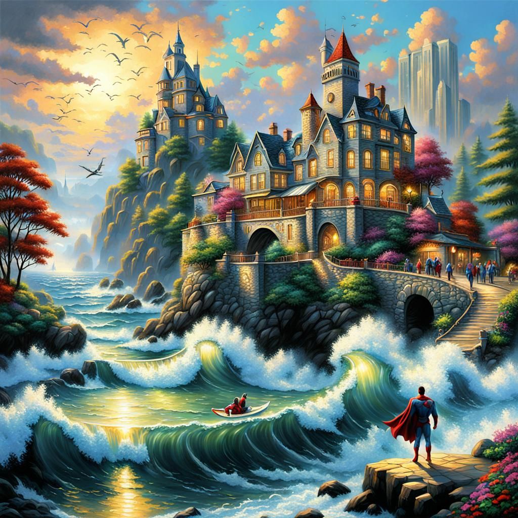 Superheroes on Vacation as Splash Art Painting