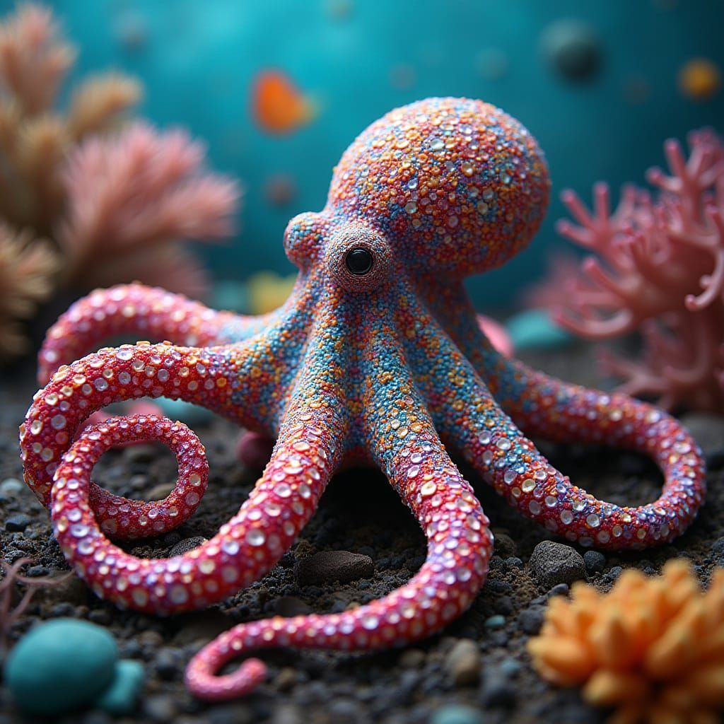 Colorful Wire Octopus Sculpture in Coral Setting