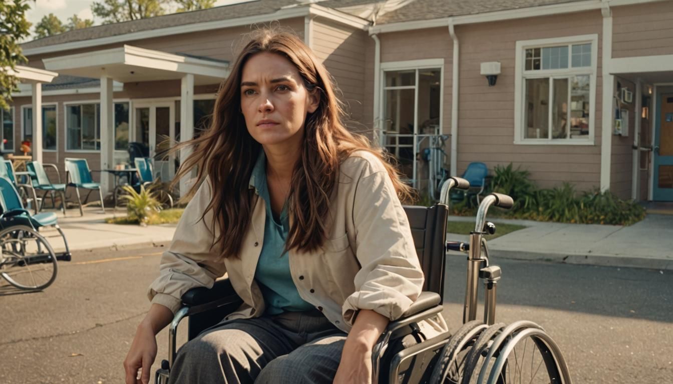 Determined Woman in Wheelchair in Rehabilitation Center