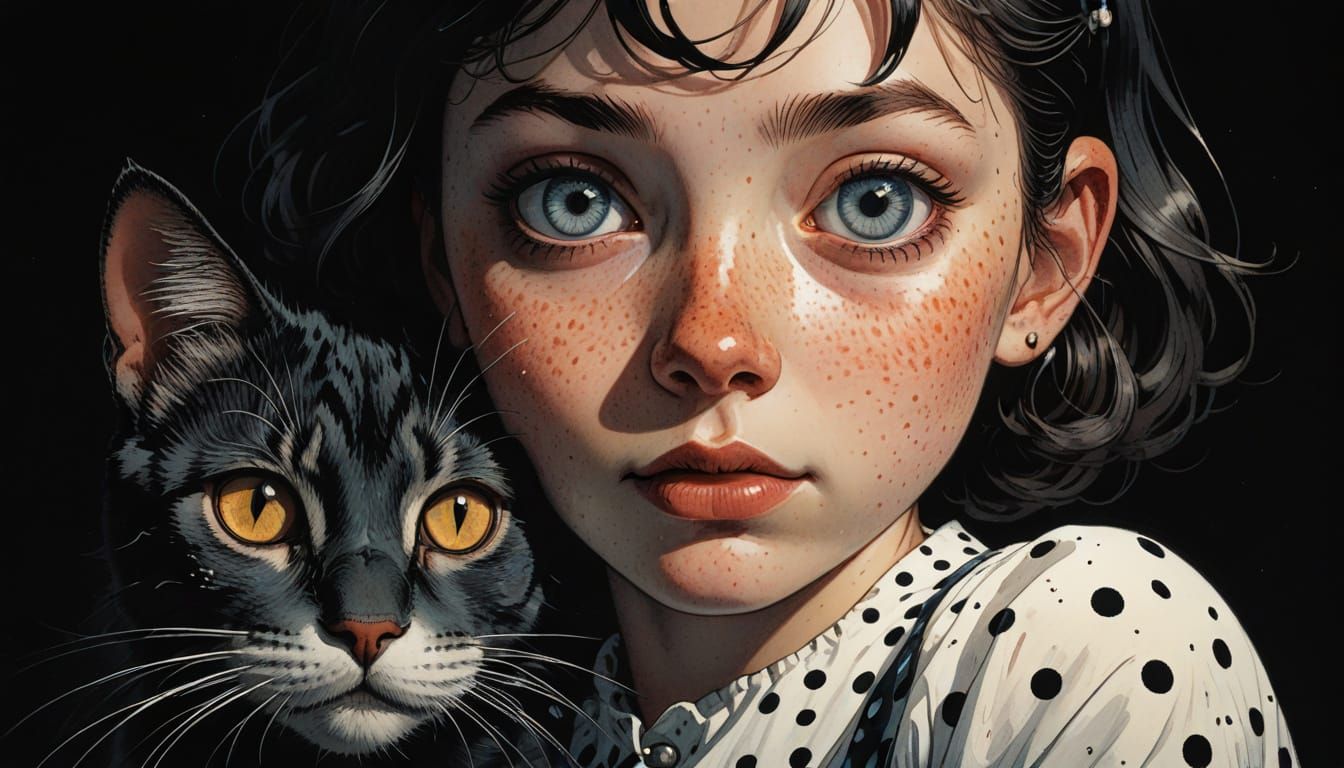 Young Girl with Freckles in Dramatic Comic Book Art