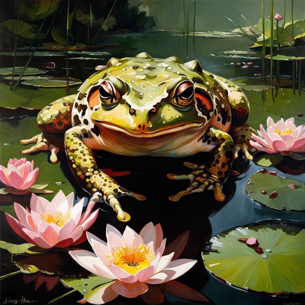 Hyperdetailed Rose Toad Portrait in Pond