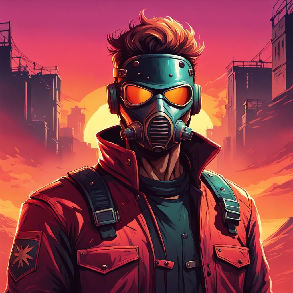Masked Figure in Fallout Uniform at Sunset