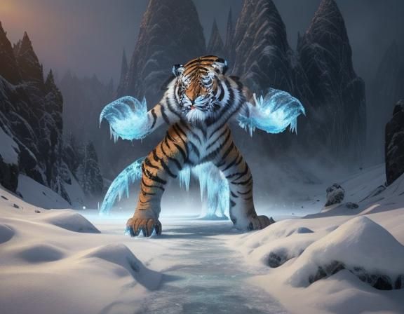 Ethereal Ice Tiger Emerges in Frozen Landscape