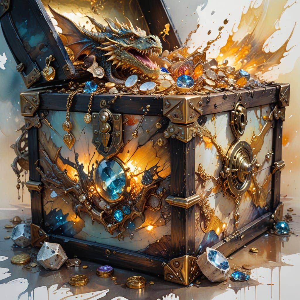 Surreal Barnacle Chest Overflowing with Gold