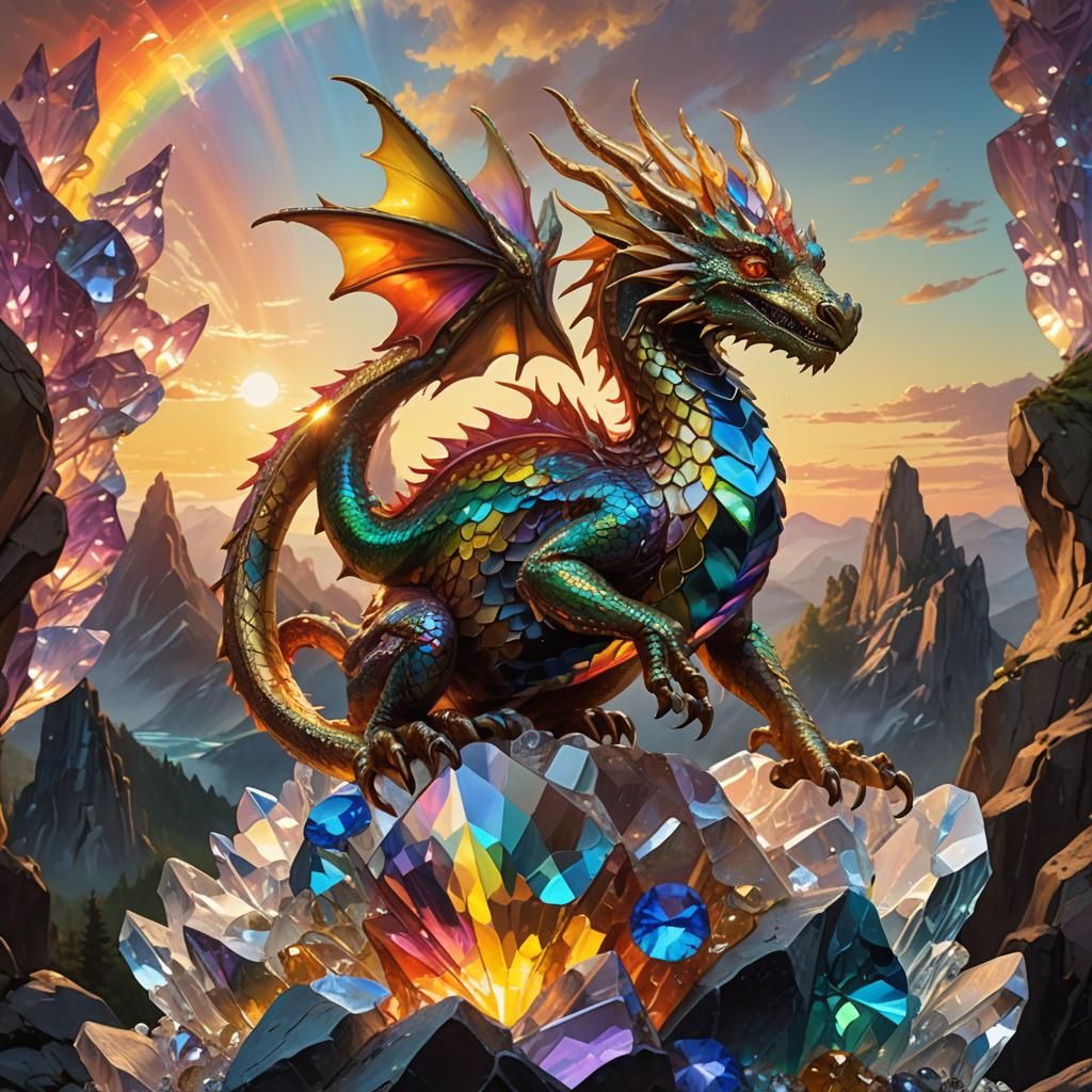 Glass Sun Dragon on Crystal Outcropping