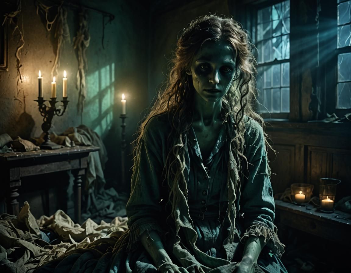 Eerie Ghostly Figure in Haunted House Photograph