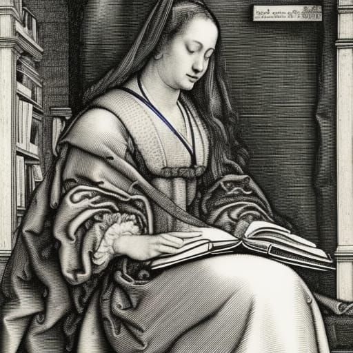 Elegant Woman Reading, Engraving in Dürer Style