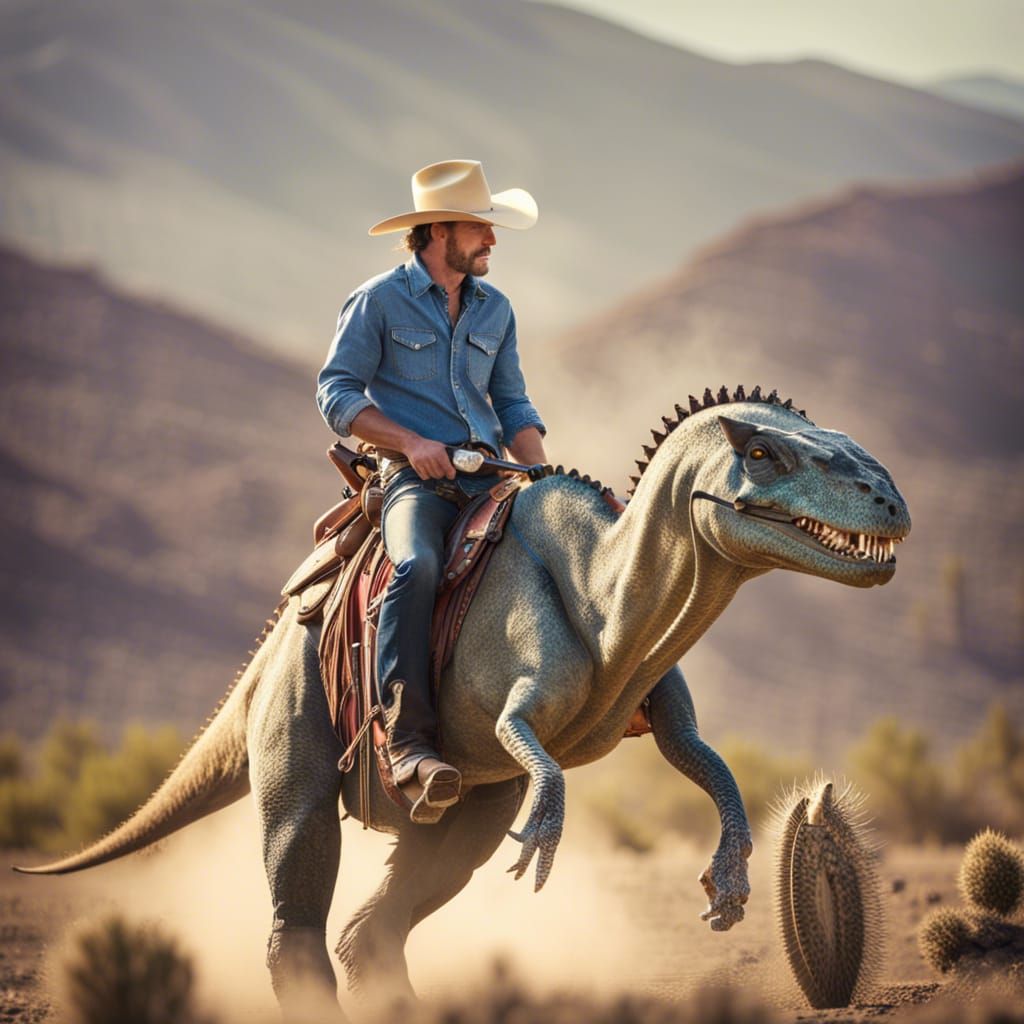 Cowboy Rides a Dinosaur in Death Valley