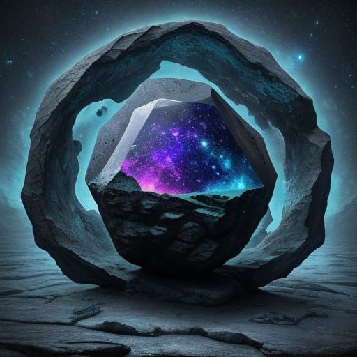 Surrealist Oil Painting of Mysterious Stone