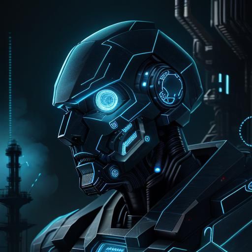 Futuristic Robot with Glowing Circuits in Thermal Imaging