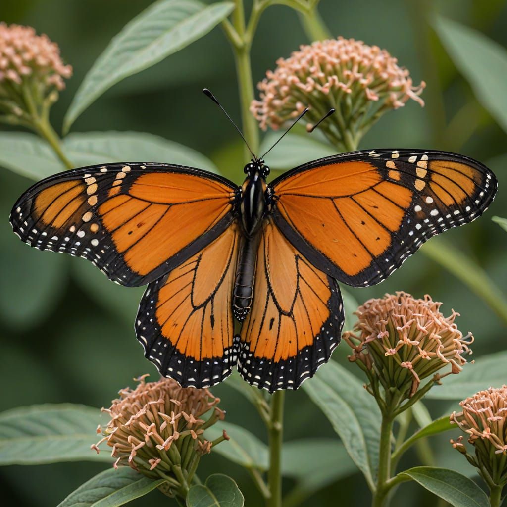 Monarch Butterfly on Milkweed - Photorealistic Wildlife