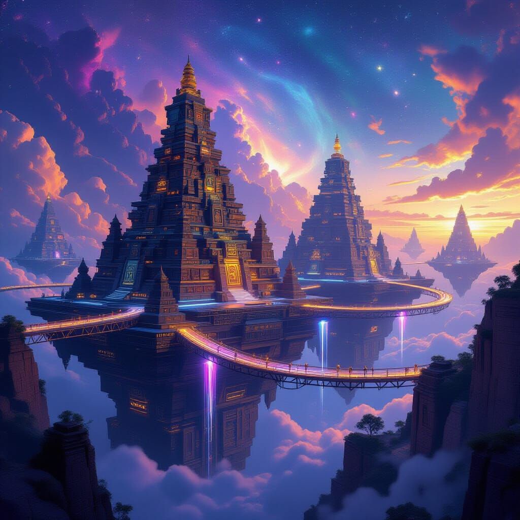 Futuristic Mayan City on Floating Islands