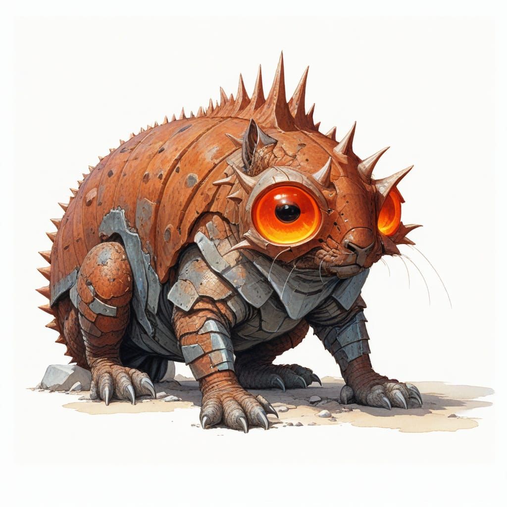 Heroic Armadillo Cat Hybrid in Fantasy Landscape