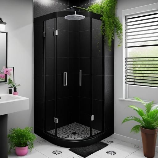 Elegant Black and Pink Shower with Natural Lighting