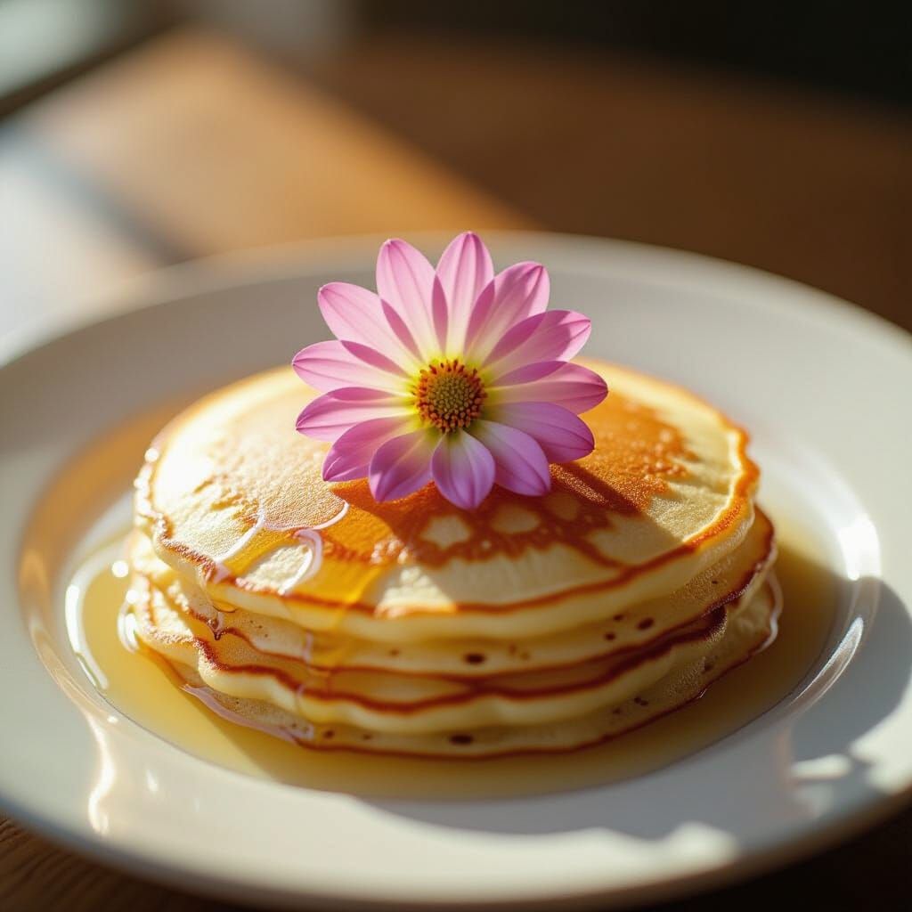Pancake with Flower in Cinematic Lighting