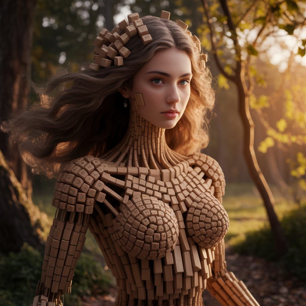 Wooden Woman Portrait in Golden Hour Light