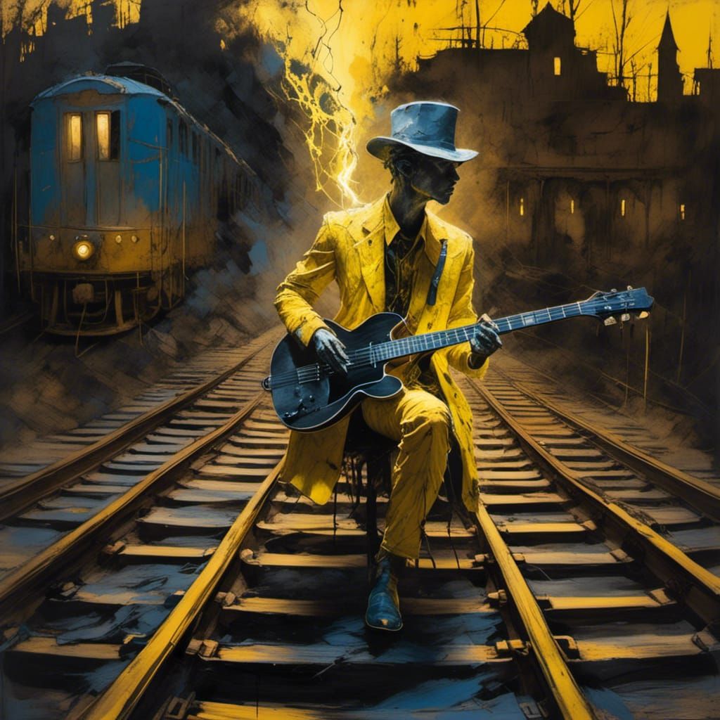 Glowing Guitarist's Midnight Serenade: Magic Realism