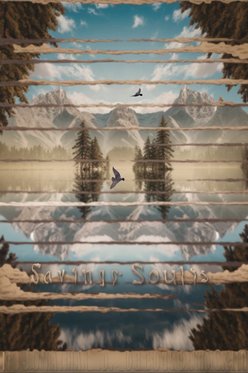 Serene Mountain Lake Landscape with Doves