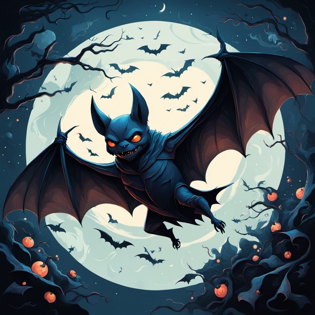 Stylized Bat in Surreal Mystical Night