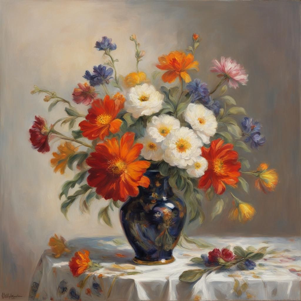 Glowing Flowers with Fiery Painting Backdrop