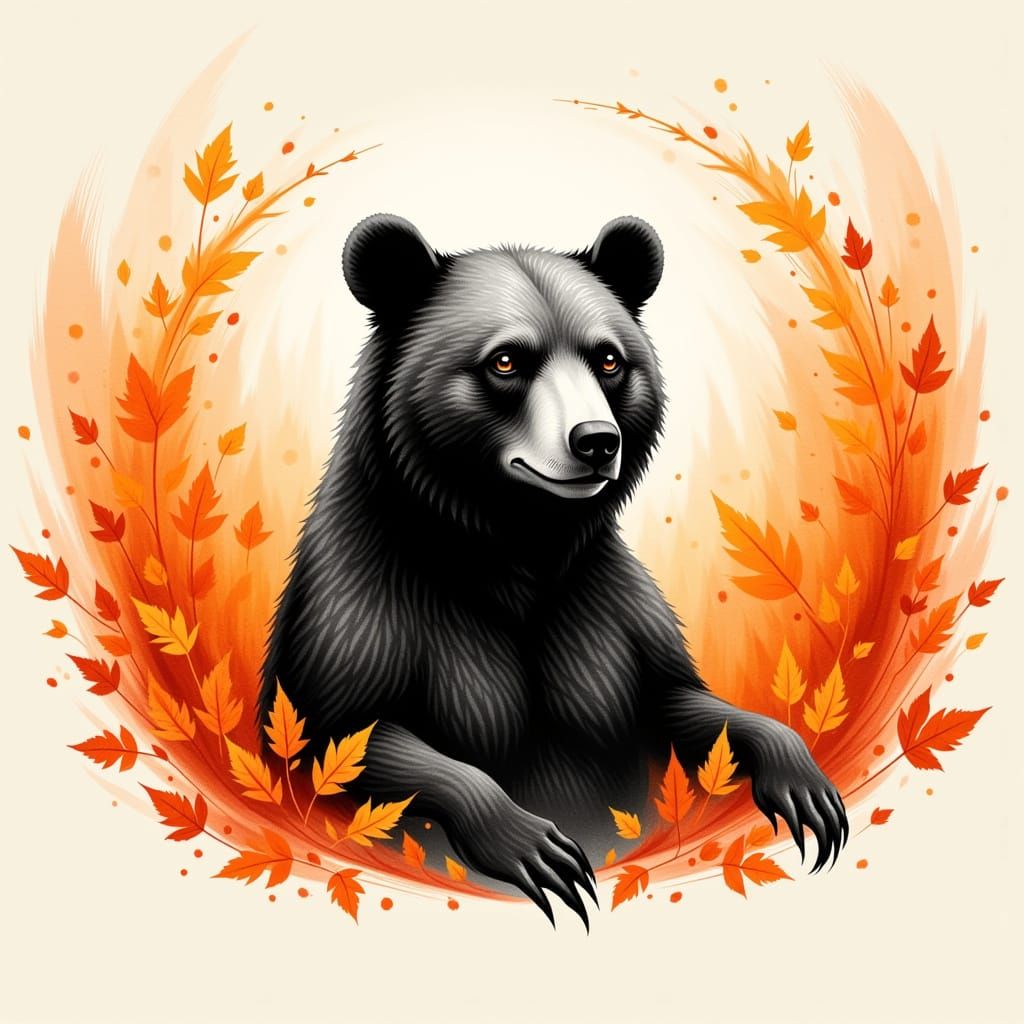 Watercolor Bear in Autumnal Landscape Concept Art