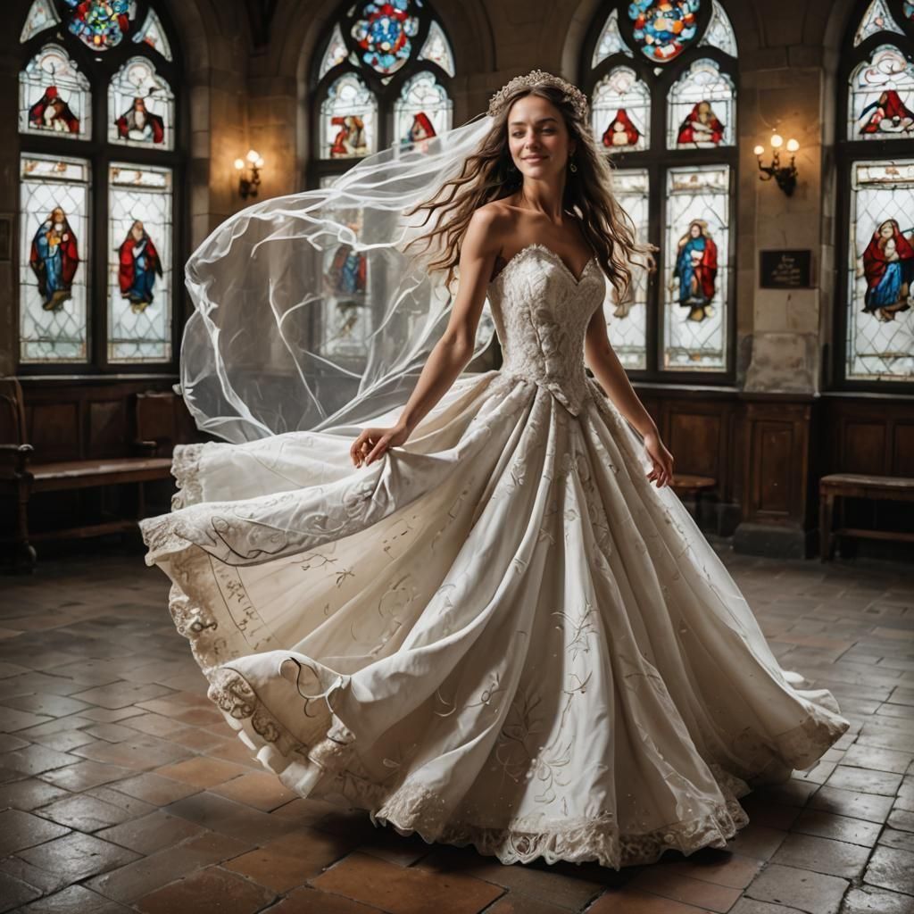 Bride Dancing in Swirling Tulle Dress
