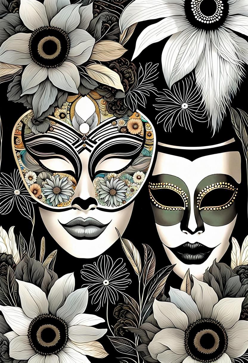 Klimt-Inspired Portrait with Dia de los Muertos Mask