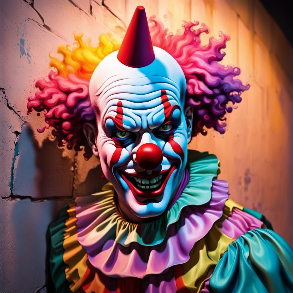 Sinister Candy Clown Silhouette in Splash Art Style