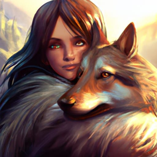 Girl and Wolf: Hyperdetailed Artgerm-Style Portrait