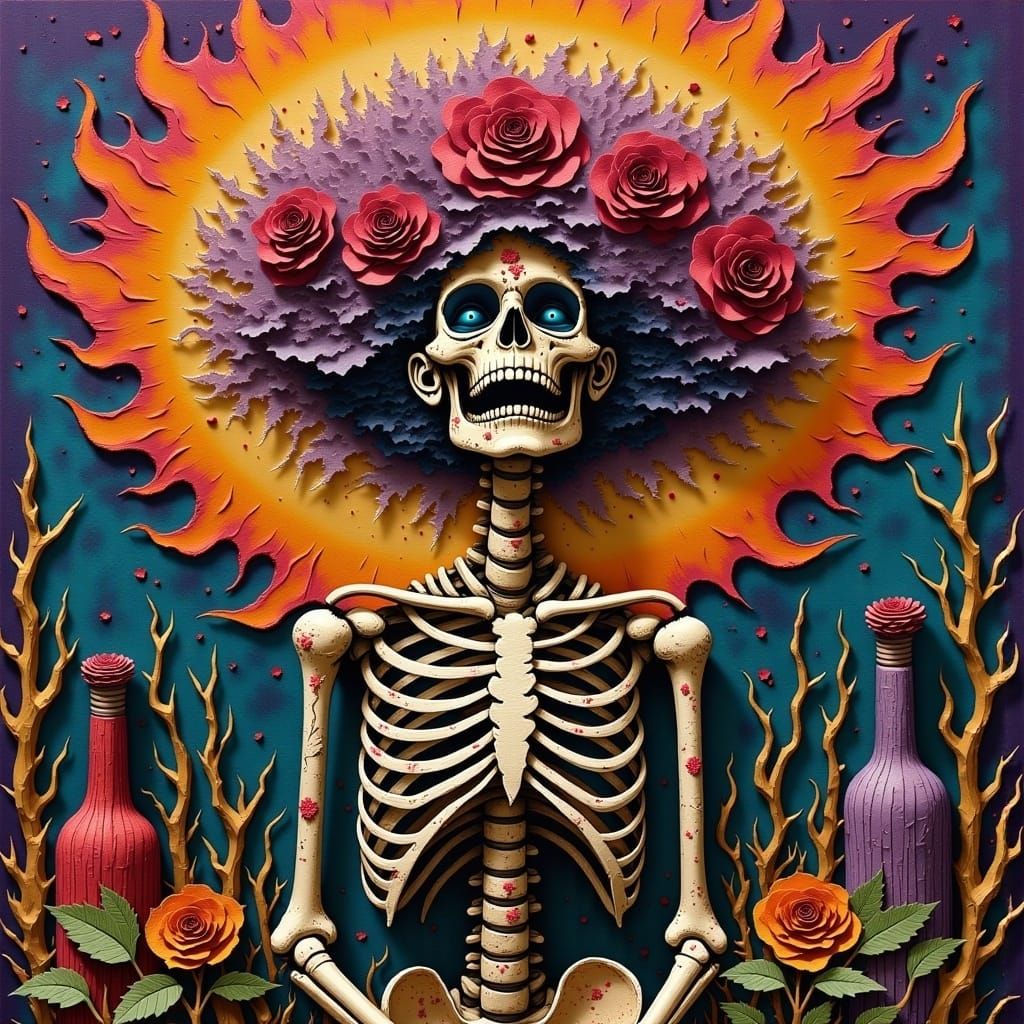 Surreal Land of the Dead in Mixed Media Style