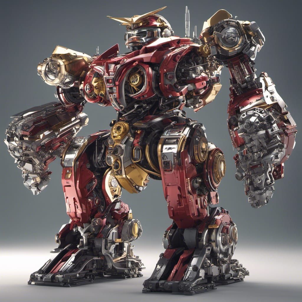 Steam Locomotive Megazord in Sci-Fi Cityscape