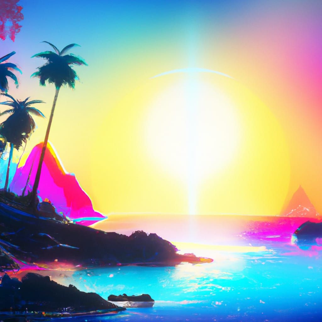 Colorful Tropical Beach in 2D Digital Art