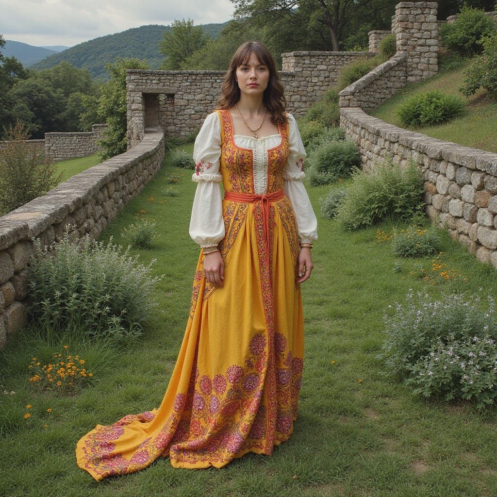 Galician Woman in Art Nouveau Landscape