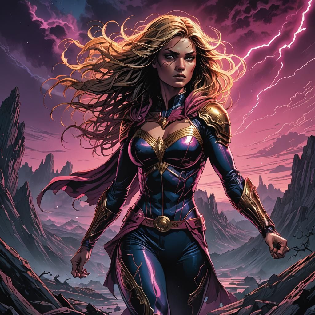 Female Superhero in Comic Book Style, Gustave Doré Inspired