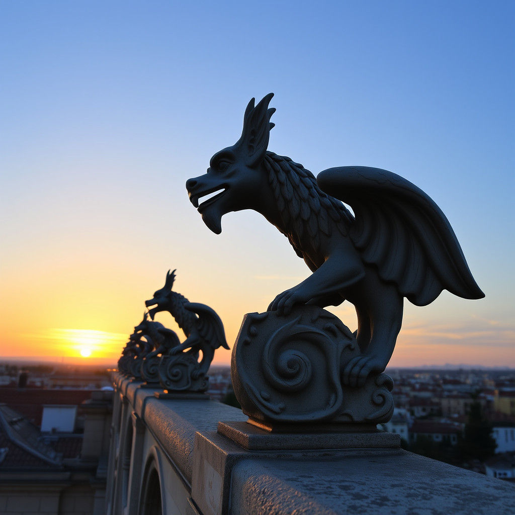 Medieval Gargoyles of Spain in Sunrise Light