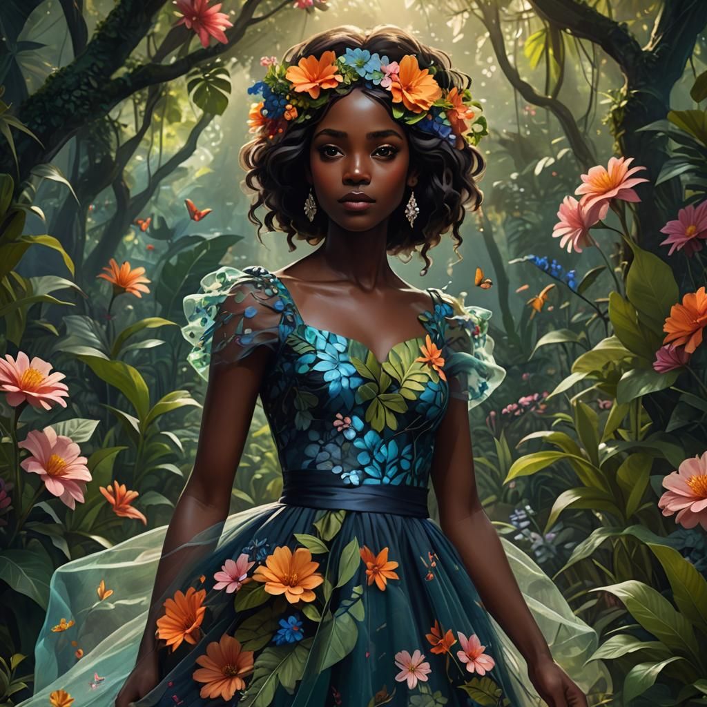 Lush Garden Flower Girl Digital Art