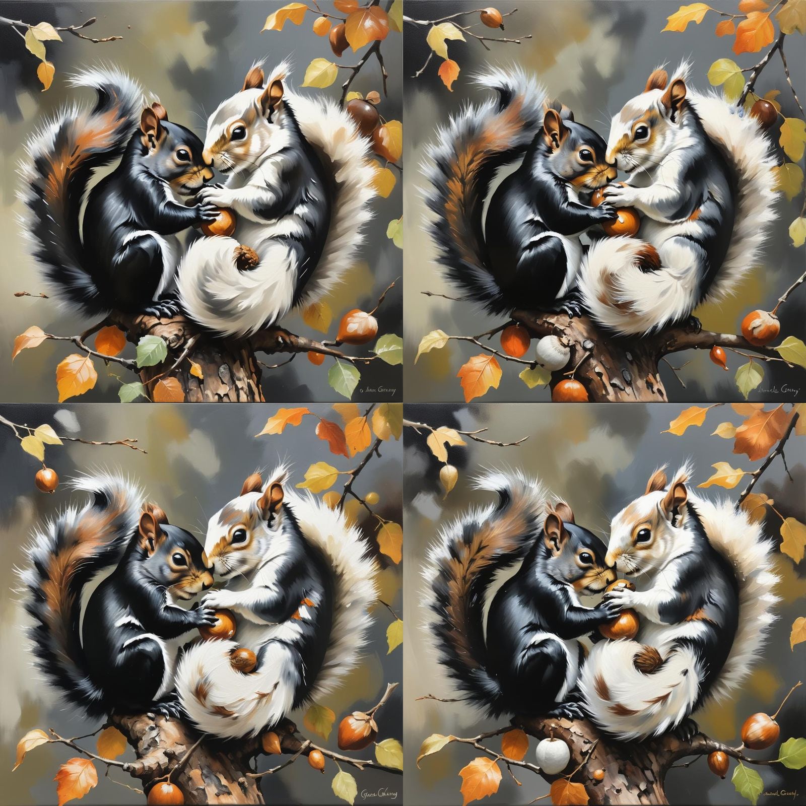 Squirrels in Harmony, Oil Painting