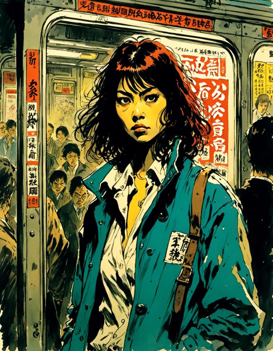 Moody Yakuza Assassin Portrait in Noir Comic Style