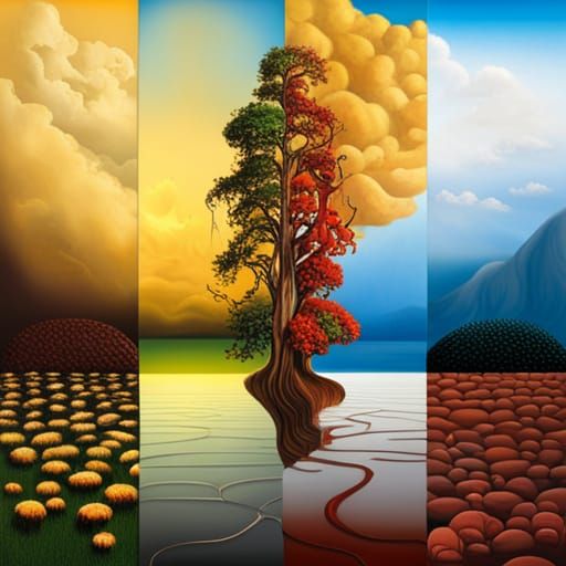 Surreal Four Seasons in a Melting Oil Painting