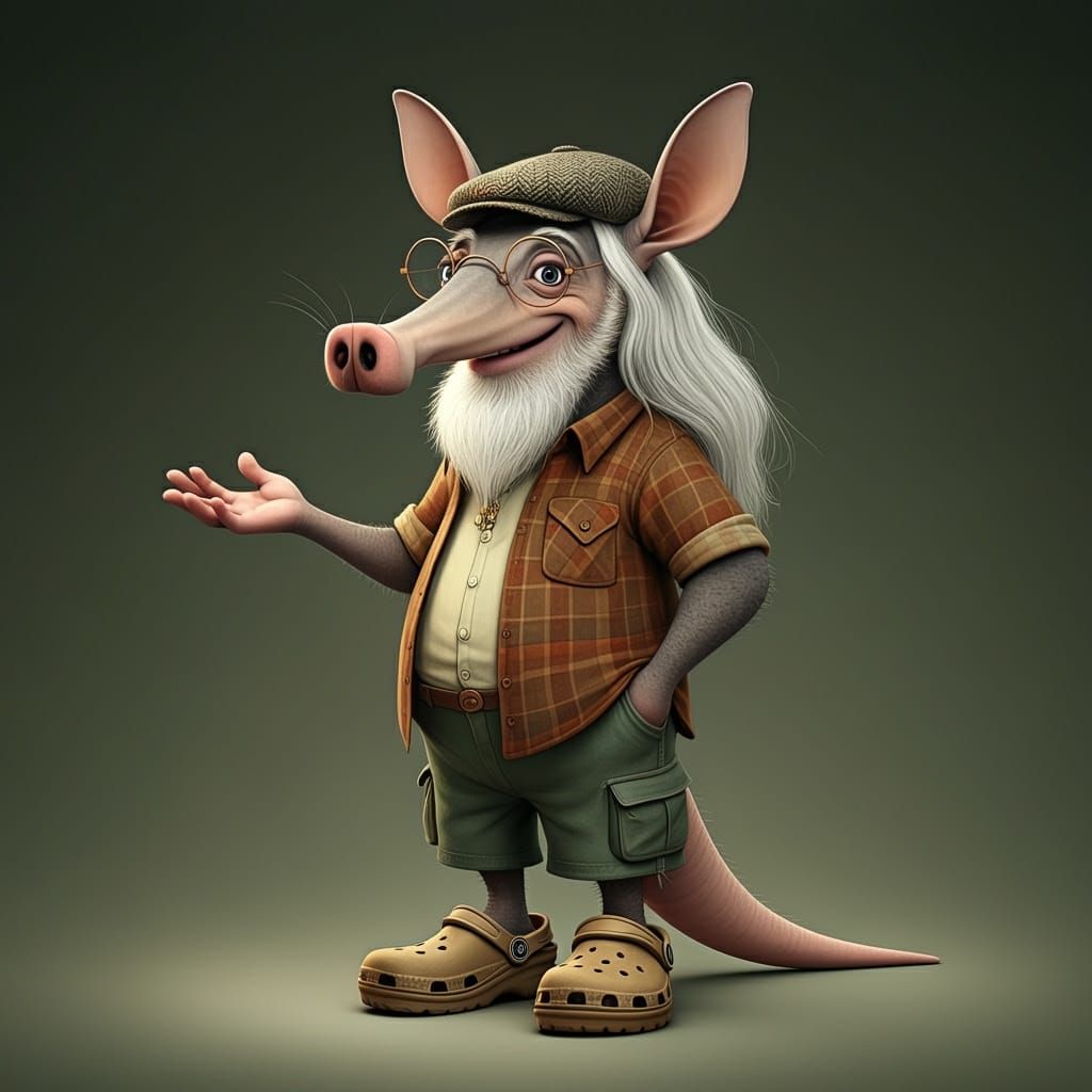 Anthropomorphic Aardvark in Vibrant 3D Cartoon Style
