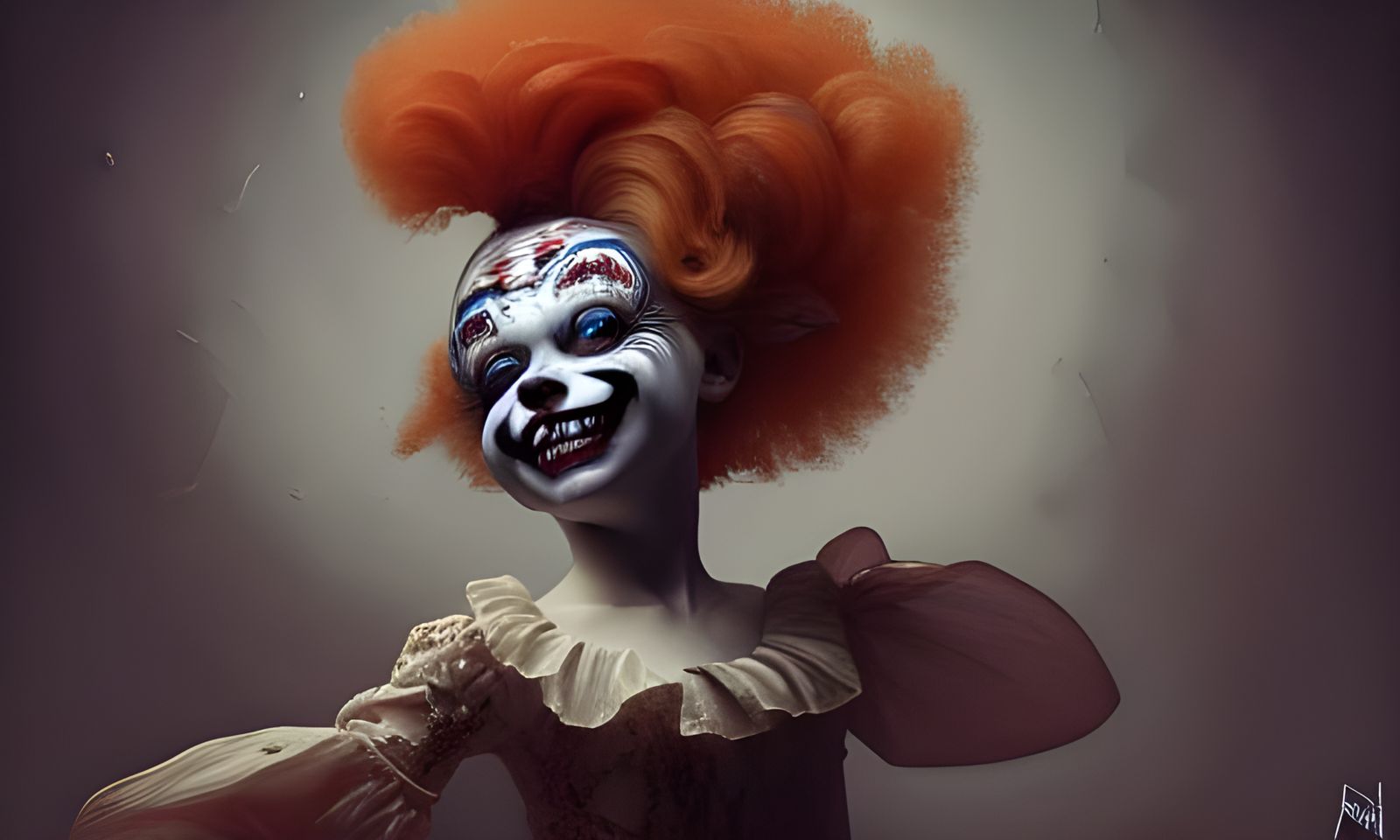 Ominous Clown Girl in Elaborate Costume