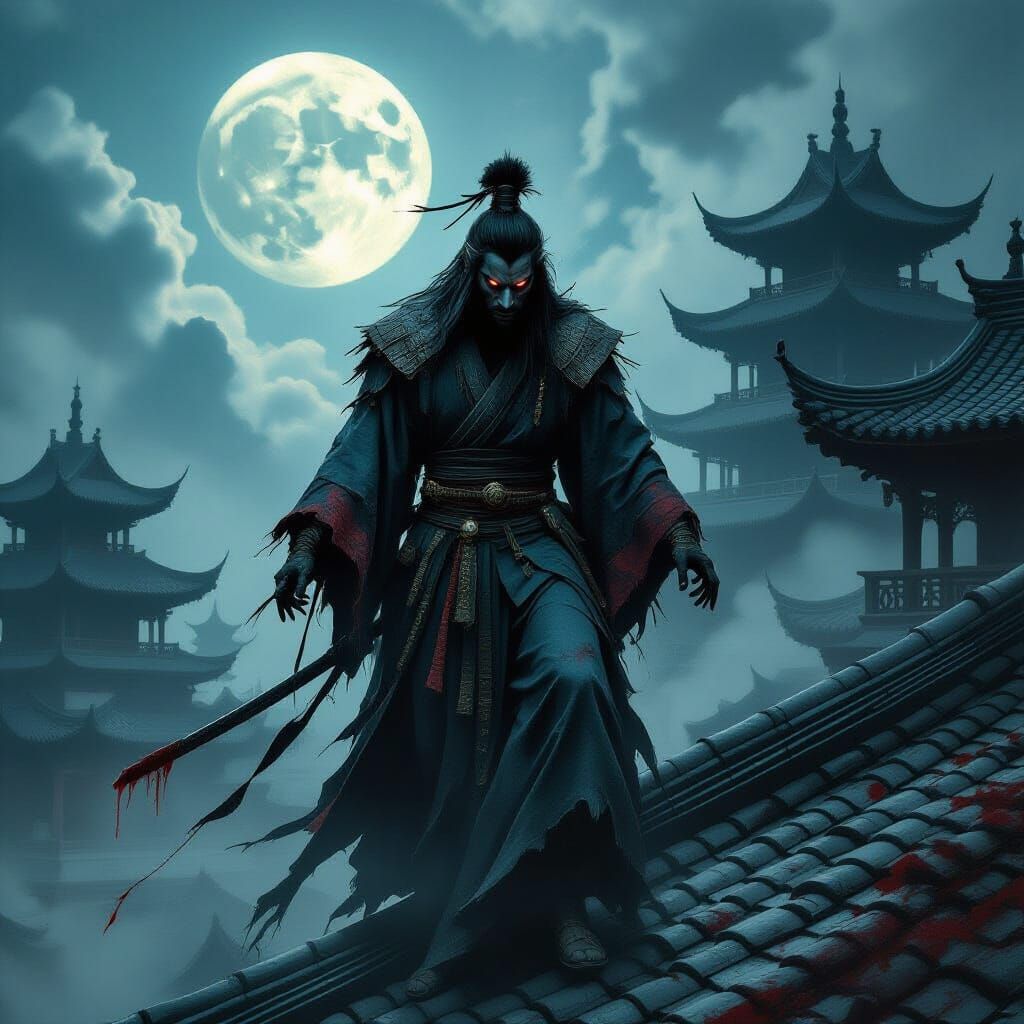 Chinese Emperor Werewolf Prowling Moonlit Palace