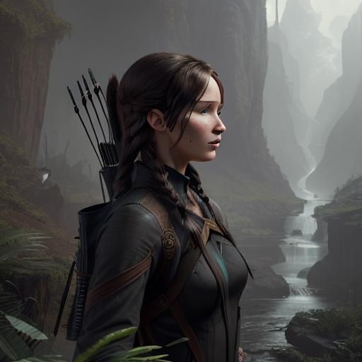 Detailed Matte Painting of Katniss in Deep Color