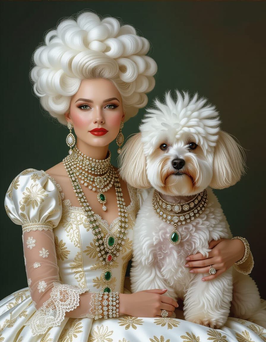 Fancy Woman and Dog Portrait in Surreal Uzbekistan