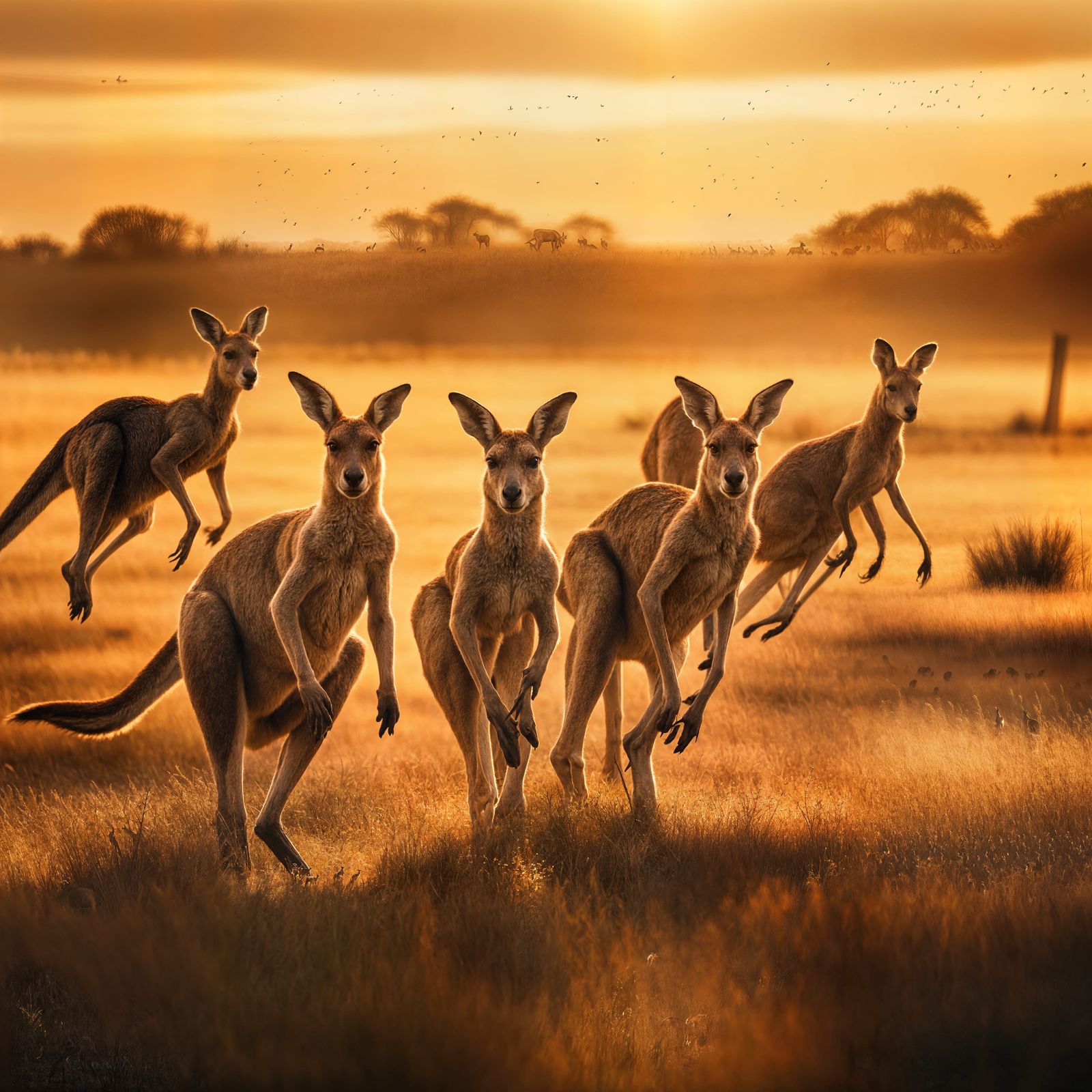Kangaroos Hopping Through a Paddock in HDR