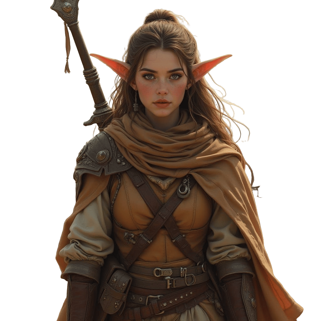 Elven Ranger Leading Caravan in Digital Painting Style