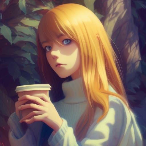 Blonde in Autumn Woods: Anime-Inspired Portrait